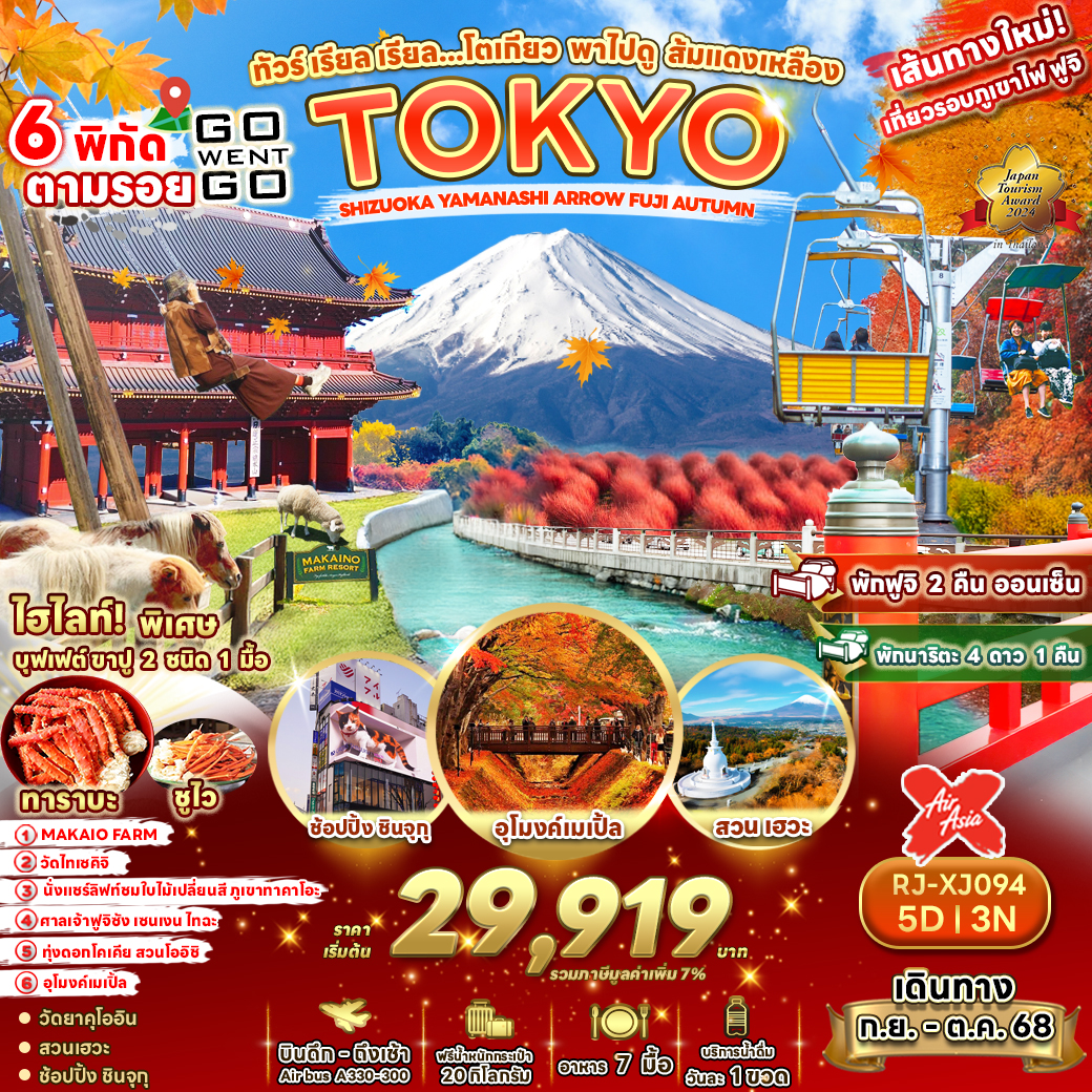 RJ-XJ094 TOKYO SHIZUOKA YAMANASHI ARROW FUJI AUTUMN 5D4N ทัวร์ เรียล เรียล...โตเกียว พาไฟดู ส้มแดงเหลือง